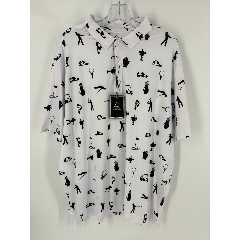 DEOLAX Golf Print Polo Shirt White‎ Black Short Sleeve Collared Women's XL